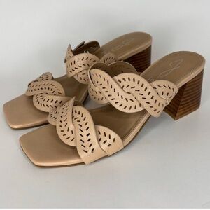 Joie Society, Double Strap Tan Slide, Block Heel Sandals, Size 9